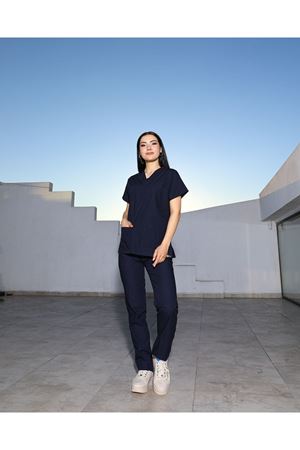 Lacivert Likralı Kadın Scrubs 