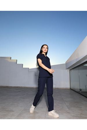 Lacivert Likralı Kadın Scrubs 