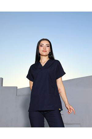 Lacivert Likralı Kadın Scrubs 