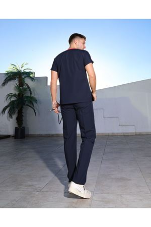 Lacivert Likralı Erkek Scrubs 