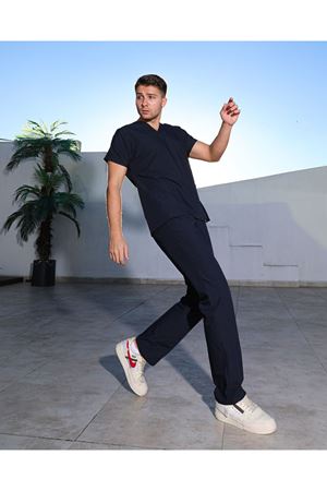 Lacivert Likralı Erkek Scrubs 