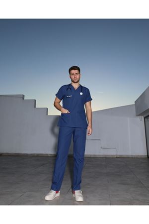 Petrol Mavisi Likralı Erkek Scrubs