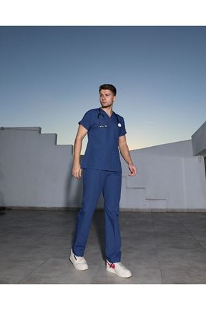 Petrol Mavisi Likralı Erkek Scrubs