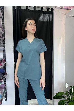 Petrol Yeşili Likralı Kadın Scrubs