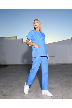Buz Mavi Kadın Terikoton Scrubs