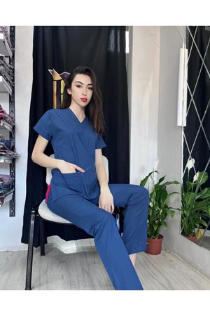 Petrol Mavi Kadın Terikoton Scrubs