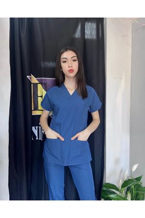 Petrol Mavi Kadın Terikoton Scrubs