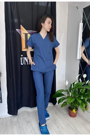 Petrol Mavi Kadın Terikoton Scrubs