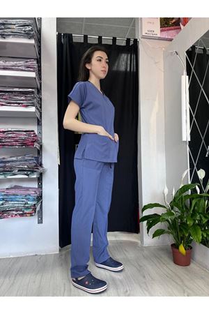 Petrol Mavi Kadın Likralı Scrubs 