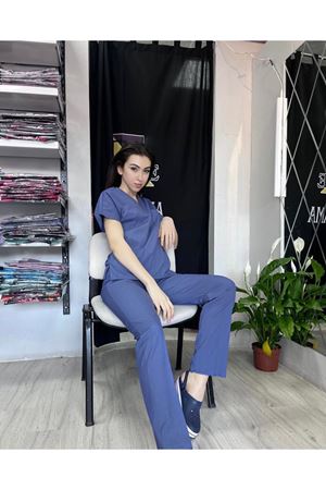 Petrol Mavi Kadın Likralı Scrubs 