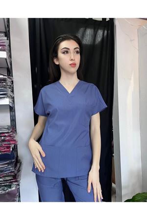 Petrol Mavi Kadın Likralı Scrubs 